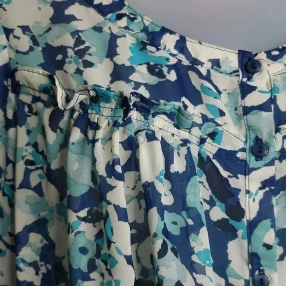 ELLE | Size S | Teal Blue Cream | Blouse - Picture 3 of 8